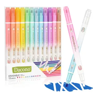 Erasable Highlighter Pens 12 Pack, Chisel Tip No Bleed Double-Ended Marker Set, Smooth Writing Pastel Color Highlighters for Bible Journaling, Study Notes, Planner, School, Office & Stationery Supplies