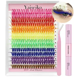 Colorful Lash Extension Kit with 300 Pcs 40D Colored Lash Clusters, Bond and Seal and Applicator 14 16mm Color DIY Eyelash Individual Lashes for Beginners Self Application DIY at Home, by Yaiseiko