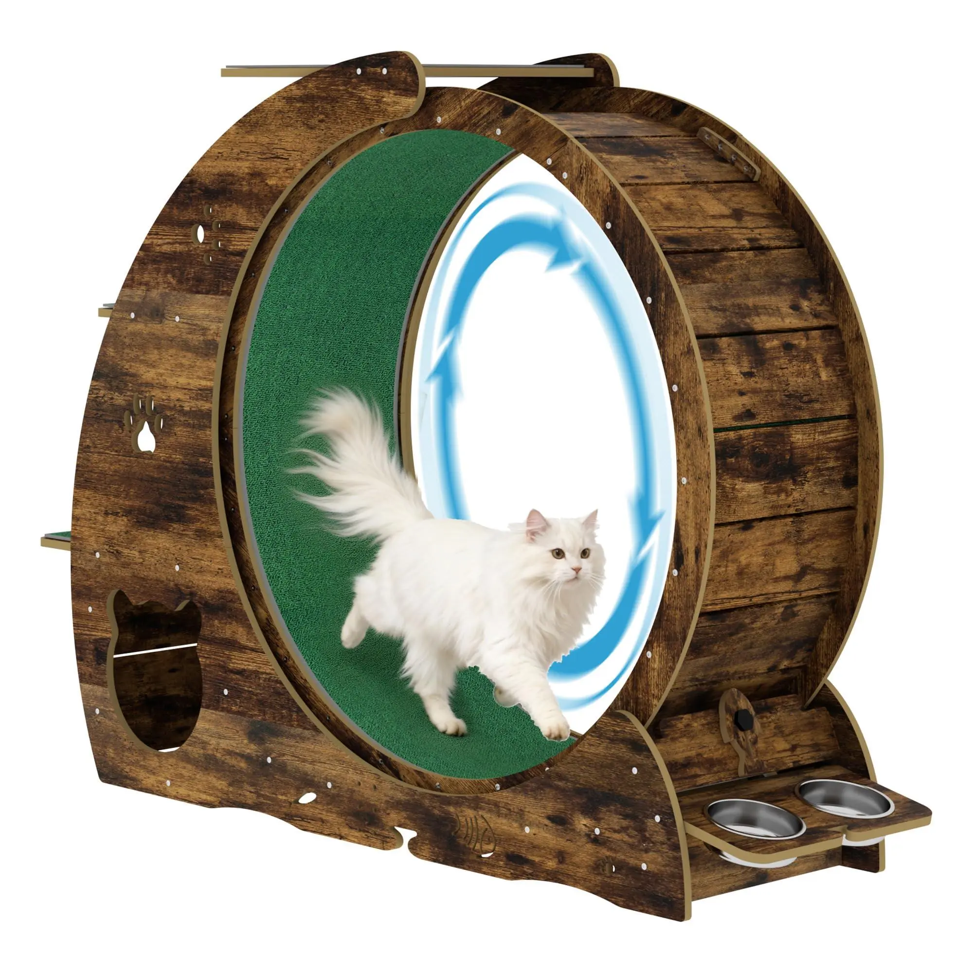 GARVEE Cat Exercise Wheel, 48" Large Cat Wheel, Ultra-Quiet TPE Silent Running Wheel with Lock, Extra-Wide Stable Base & Removable Scrubbing Pad,Brown