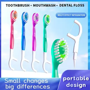 Independent Packaging Disposable Floss Toothbrush Picks Three-In-One Soft Bristles Portable Travel Set, Oral Care Supplies, Interdental Flosser, Oral Care Essentials