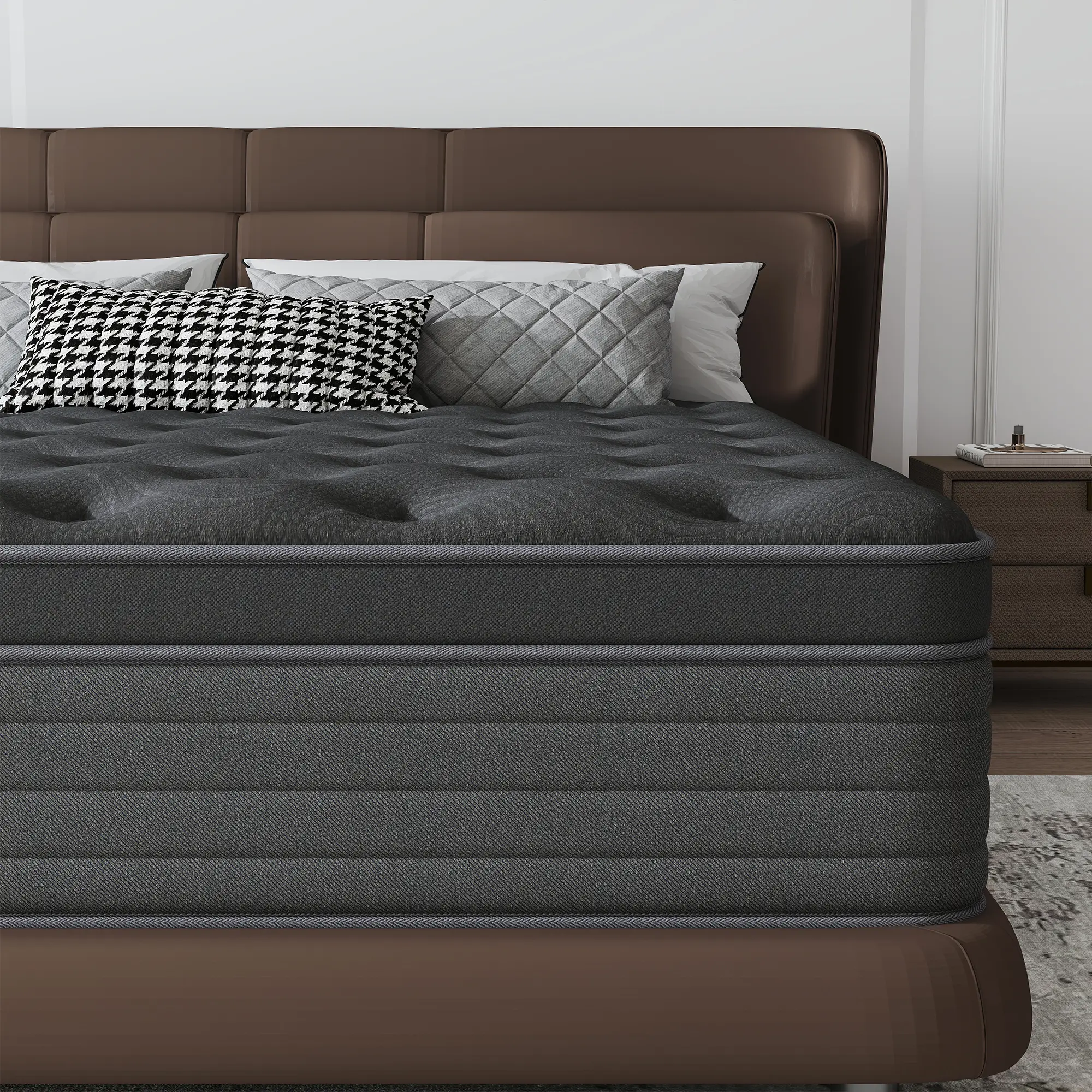 Queen Size Hybrid Foam Mattress in a Box (12/14in) - Gel Memory Foam, Pocket Springs, Medium Firm, Strong Edges Help Prevent Sagging, Neck Support, Pressure Relieve, Anti-Bacterial, 25kg+ Knitted Cooling Cover, for Sweet Night Sleep, New Home Use
