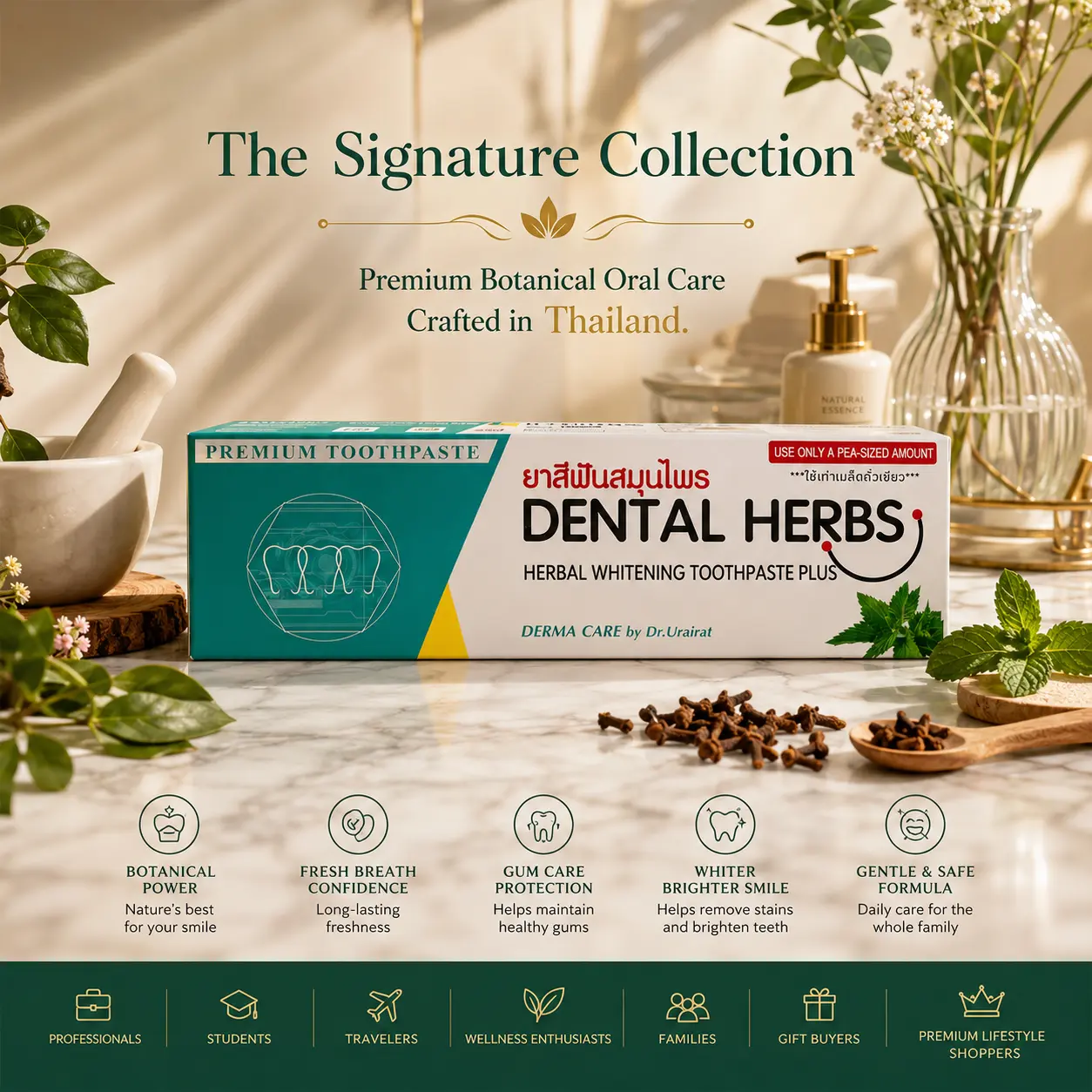 Dental Herbs Herbal Whitening Toothpaste | Signature Collection | Premium Botanical Oral Care | Made in Thailand