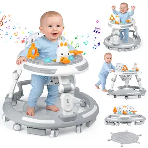 4-in-1 Safety-First Baby Walker & Activity Center with Adjustable Height, Anti-Rollover Base & Foldable Design - 8 Silent Wheels, 2 Anti-Slip Strips, Multi-Function Modes (Learning Walker, Dining Chair, Self-Walk, Play Station)