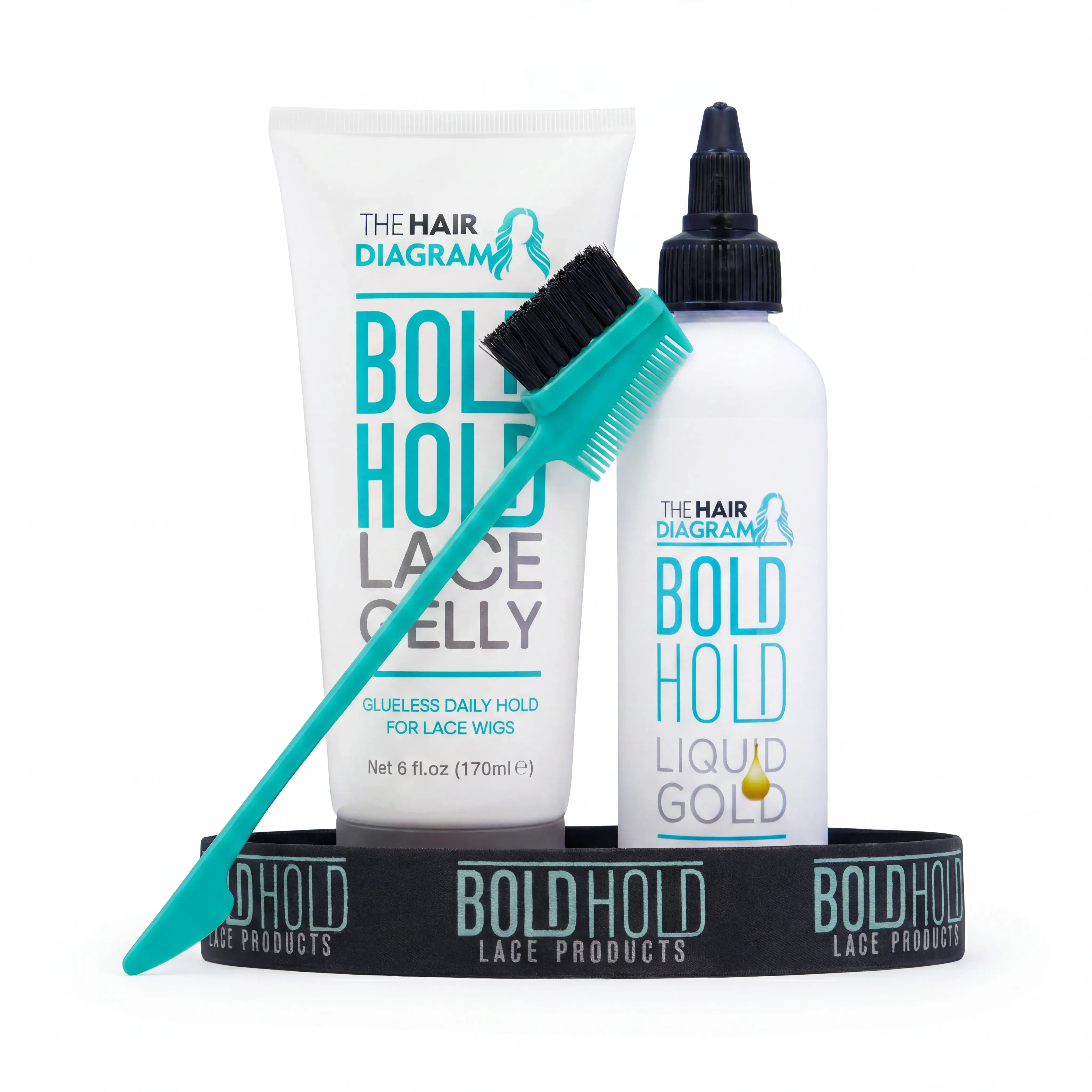 Bold Hold Lace Gelly 6oz + Liquid Gold 4oz Bundle | Elastic Band + 3-in-1 Spatula | Extreme Glueless Wig Hold Kit by The Hair Diagram