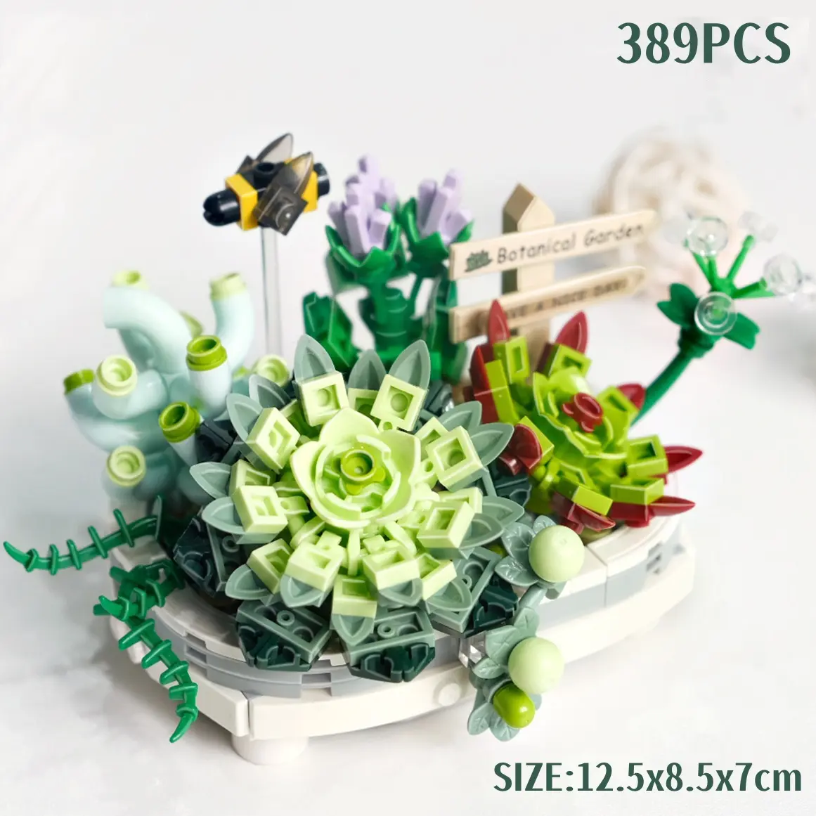 Eco-Friendly ABS Buildable Blocks Kit, Creative Building Block Miniature Plastic Set with Succulent Bonsai Parts, DIY Office Desktop Decor Toy, Great Gift for Ages 6+ Girls