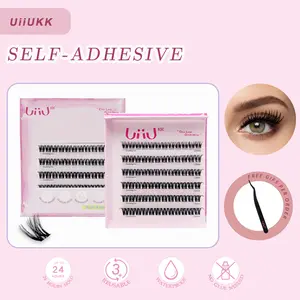 【Hot Style】UiiUKK No Glue Lash Kit Jelly-Coated Base Self Adhesive Individual Eyelashes Easy Makeup Application with Tweezers  for Salon-Like Results - Cosmetic