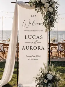 Custom Wedding Welcome Sign | Personalized Fabric Linen Banner for Ceremony or Reception Entrance | Rustic Modern Wedding Decoration