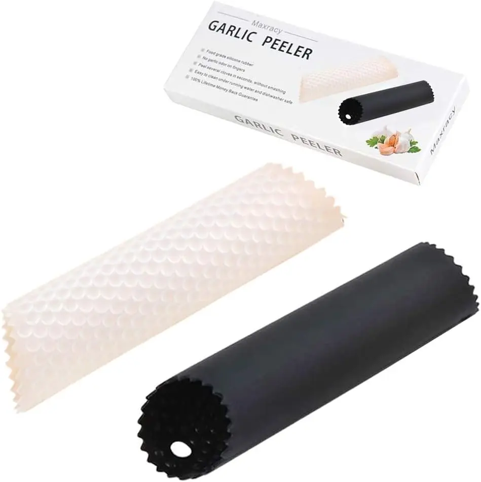 2 Set Silicone Garlic Peeler Easy Roller Tube Useful Garlic Odorfree Kitchen Tool (Black,Clea Utensils