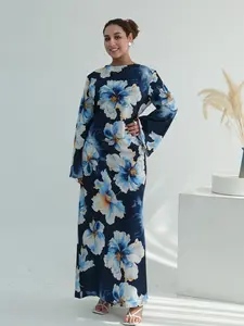 Floral Print Long Robe Dress for Women, Elegant Design with External Tie Belt, Comfortable and Stylish for All Occasions