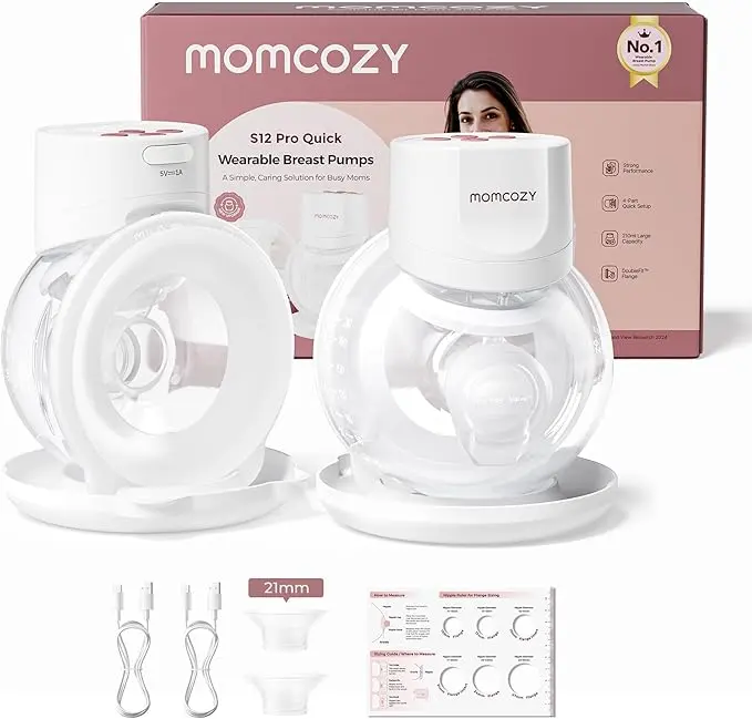 Momcozy Breast Pump S12 Pro Quick, Hands-Free Wearable & Wireless Pump, with DoubleFit Hybrid Flange, 3 Modes & 9 Levels Electric Pump Portable, Smart Display, 24mm Flange