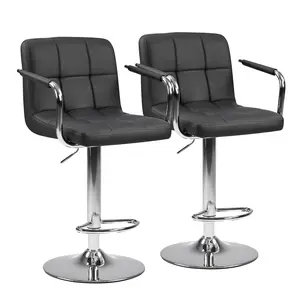 Modern Barstool Set of 2, Height Adjust Swivel Counter Height Chairs with Padded Arms, Double-Needle PU Leather Backrests for Kitchen Island