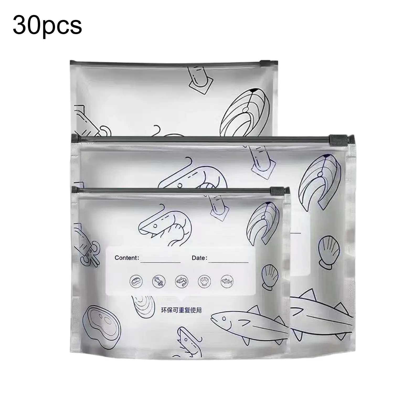 Explorinox 30Pcs Aesthetic Food Grade Aluminum Foil Storage Bags, Reusable Leakproof Airtight Vacuum Pouches with Zip Lock & Labels, Kitchen Preserving Containers for Vegetable, Fruit, Meat