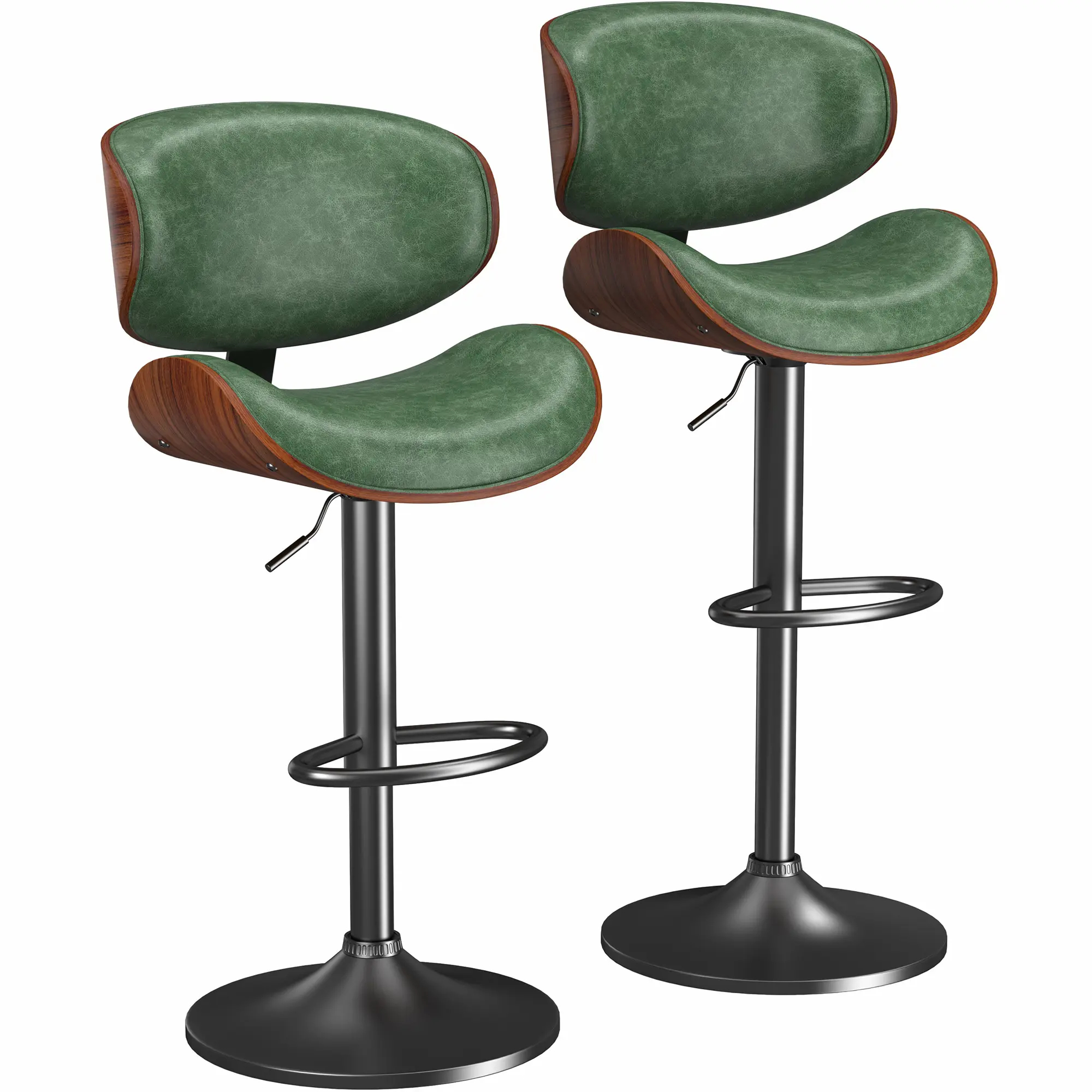 AOWOS Bar Stools, Set for 2/4, Adjustable Bentwood Barstools, Modern PU Leather Upholstered Bar Chair with Back and Footrest, for Bar, Island Counter, Kitchen, Dining Room