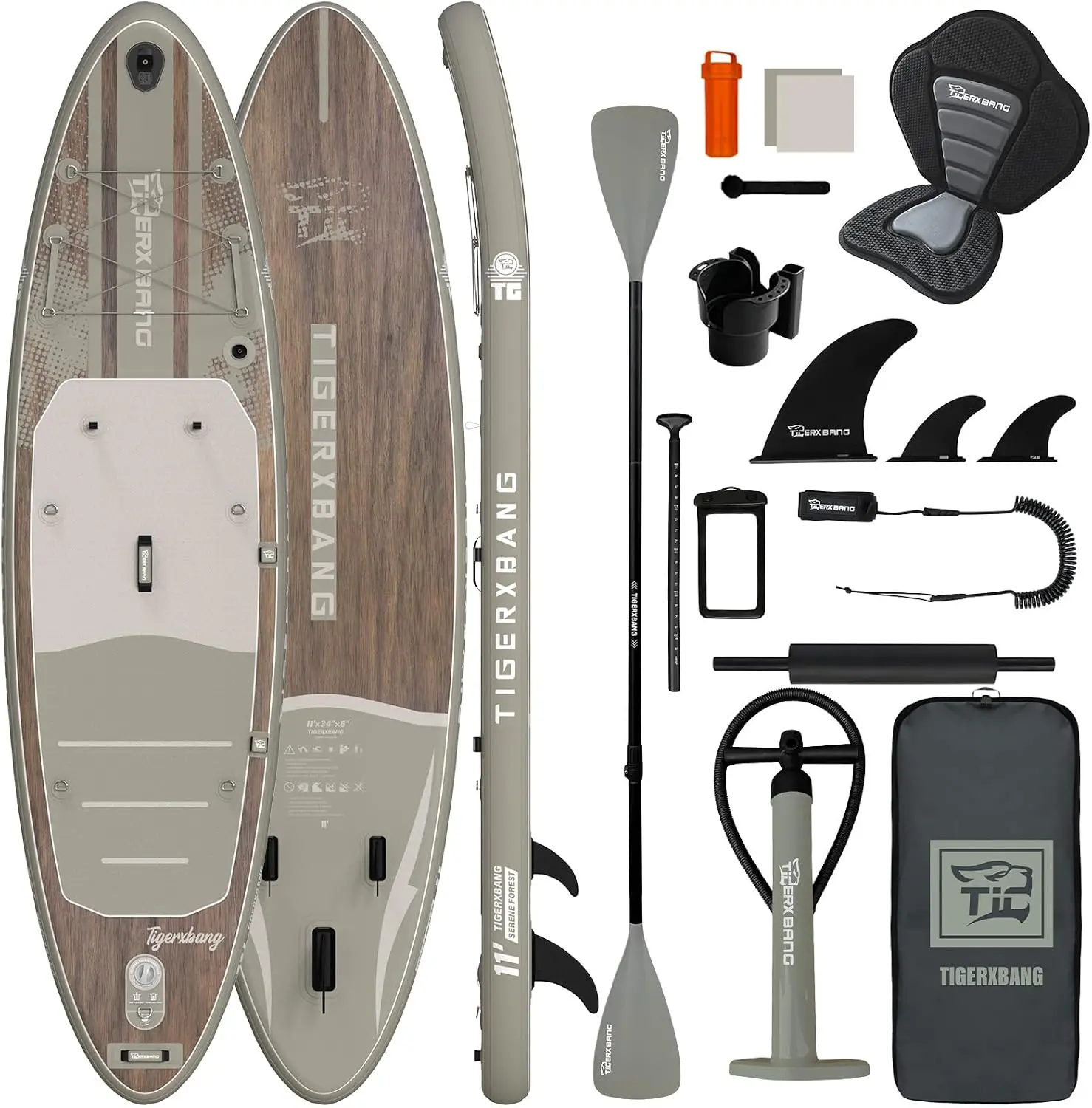 TIGERXBANG Inflatable Stand Up Paddle Board with SUP Board Accessories, Anti-Slip EVA Deck, 11'/10'6'' Paddleboard for Adults & Youth - All Skill Levels