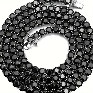 Round Black Moissanite Tennis Necklace Fashion Party Engagement Wedding Anniversary Gift for Men and Women