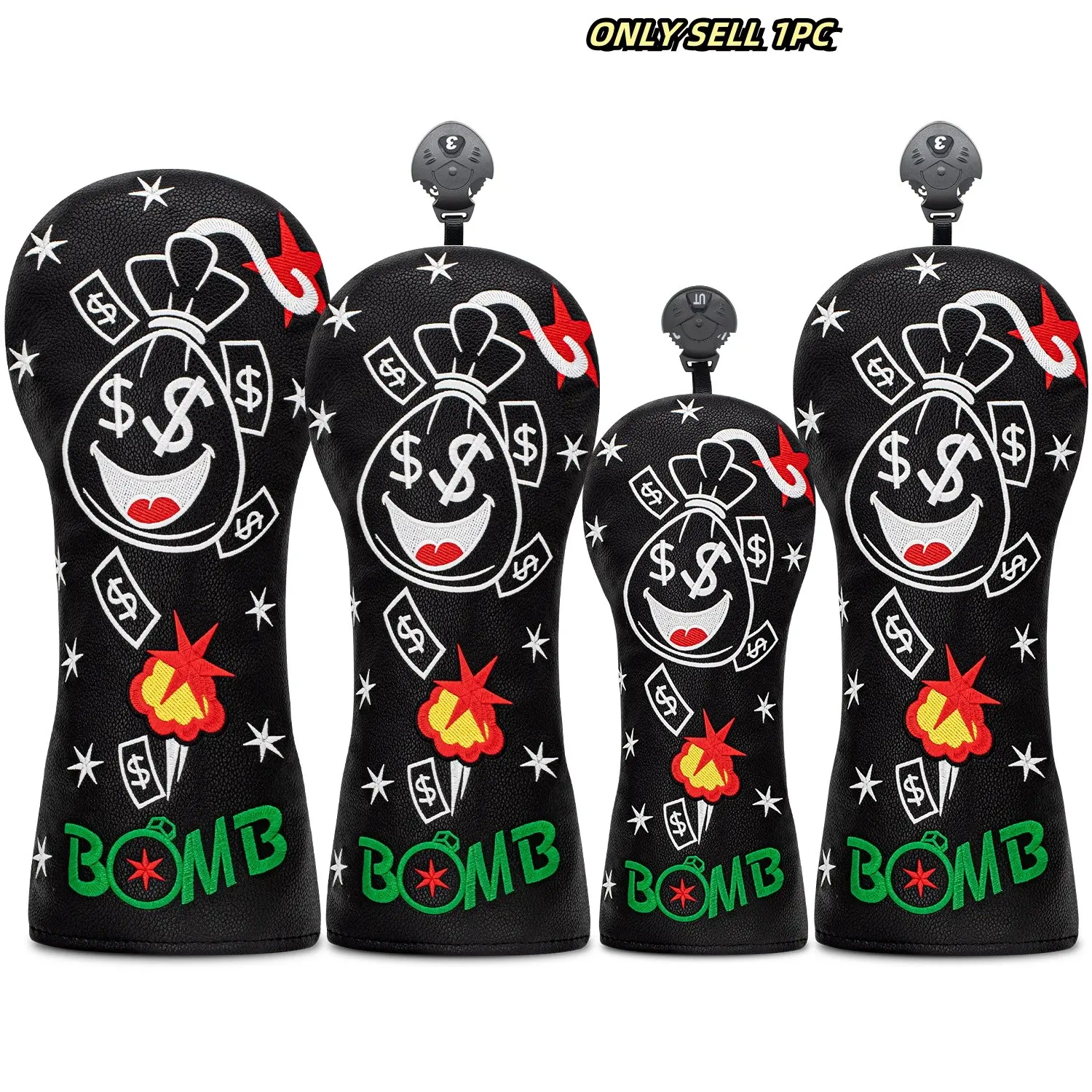 Funny Money Bomb Design Golf Club Headcovers, Durable Protection for Drivers & Hybrids, Ideal for Both Men & Women, Golf Accessories, Golf Equipment, Golf Gear, Golf Supply