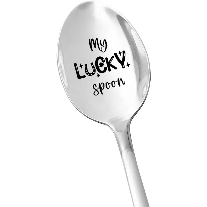 My Lucky Spoon Personalized Engraved Stainless Steel Tableware Cutlery Coffee & Dessert Spoon, Perfect Gift for Him Her, Ideal for Tea & Cereal Lovers