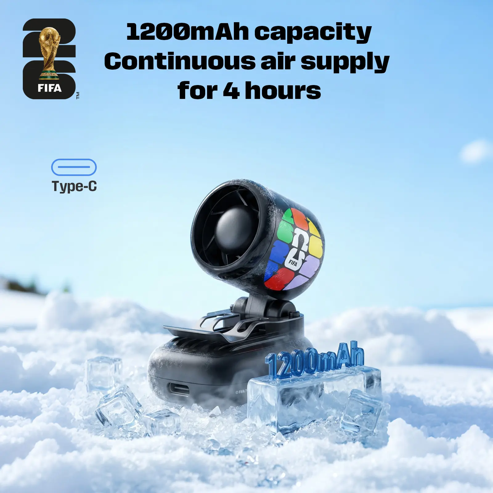 World Cup Clip-On Fan | 1200mAh battery keeps you cool through every match. Turbo chill, 360° airflow, hands-free clip design. Perfect for game days!
