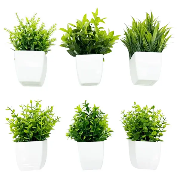 Fake Plants Mini Potted Artificial Plants, 6 Pack of Artificial Plastic Eucalyptus Plants. Small Houseplants Greenery in Pots for Indoor Decor, Ideal for Home, Bathroom, Office, Farmhouse, Desk, and Shelf Decorative Fruit Ornaments