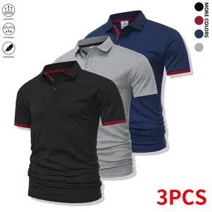 3-piece set Men’s collared shirts — soft and breathable, comfortable short sleeves with a casual fit; classic collared shirt suitable for work, golf, travel, and everyday wear