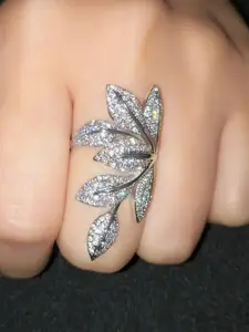 Leaf Design Rhinestone Decorated Ring, Elegant Fashion Accessories for Wedding Engagement, Trendy All-match & Exquisite Anniversary Party Jewelry Gift, Elegant Exaggerated Ring