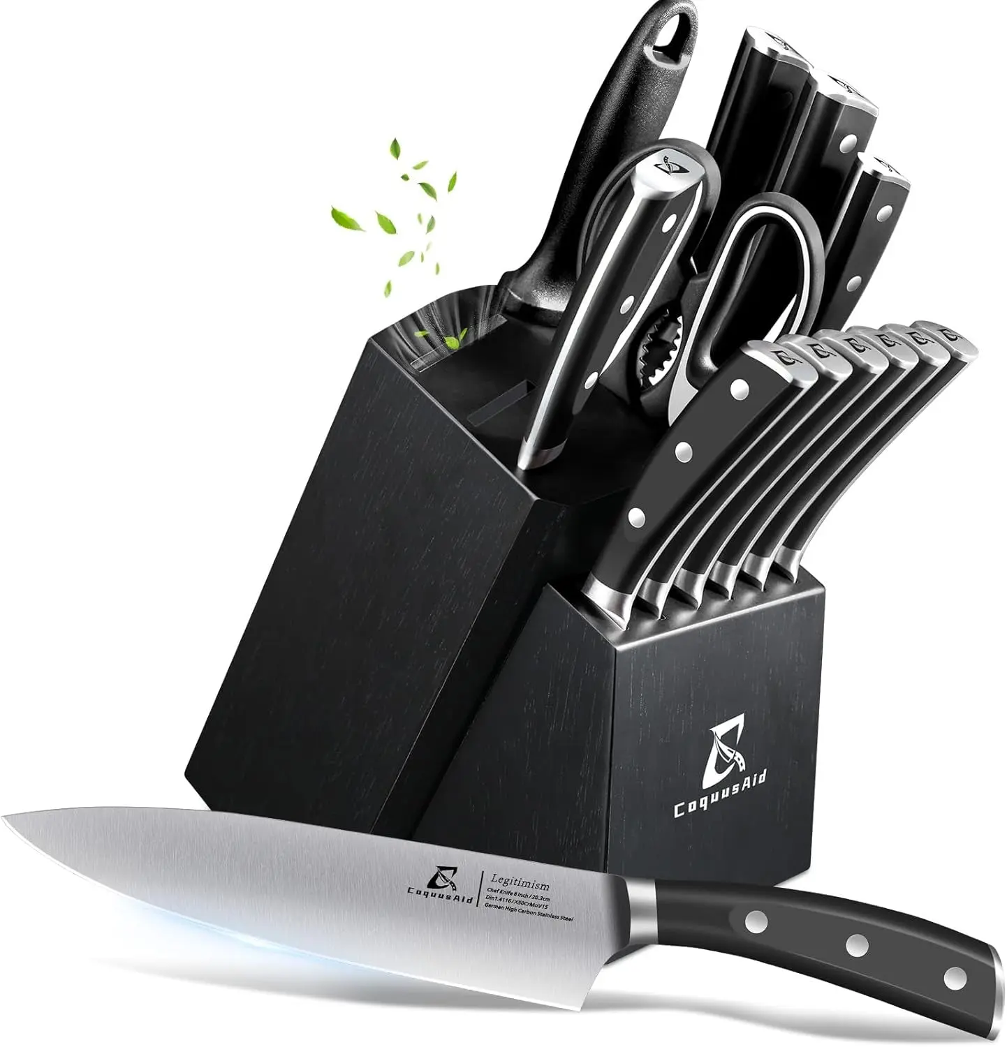 Knife Set, Upgrade 15 Pcs Knife Block Set with Widened Ventilated Slot