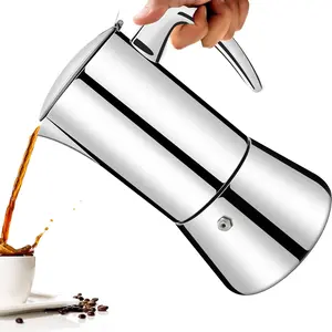 No Coating 4 Cup Thickened 304 Stainless Moka Pot Stovetop Espresso Maker Italian Coffee Machine 200ml 6.8oz Suitable for Gas Induction Stovetop Greca Coffee Maker Percolator