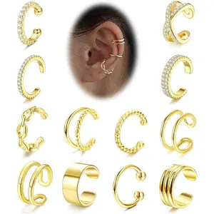 12 Pieces Ear Cuffs for Women Non Piercing 18K Gold Plated Adjustable Fake Earrings Cartilage Helix Wrap Earring Set Cuffs Earrings For Women Girls Gold Silver