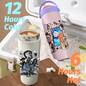 Classic Cartoon C-Coraline Vacuum Flasks New Upgrade Multi-Use Insulated Travel Mug – Ceramic Lined Tumbler with Tea Infuser, Hidden Straw & Non-Slip Base, Vacuum Cold Retention Coffee Water Bottle 700ml