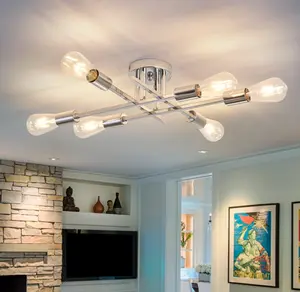 ZGLAOJT 6-Lights Semi Flush Mount Ceiling Light Fixture，Chrome Industrial Chandelier，Farmhouse Lighting for Dining Room Living Room Kitchen Bedroom