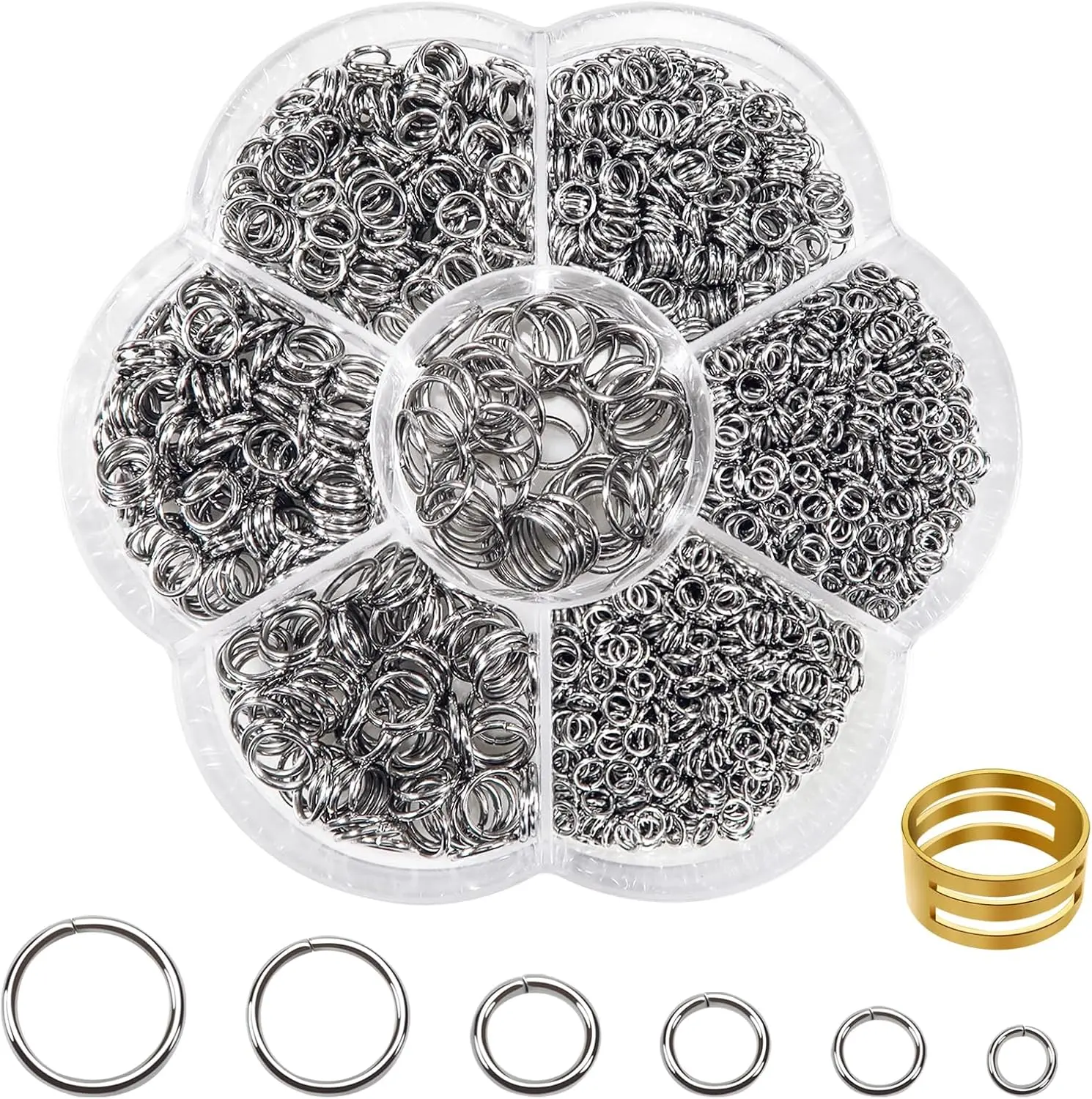 Hypoallergenic Stainless Steel Open Jump Rings (1000pcs) - 4 mm-10 mm Sizes, Smooth and Glossy Surface, Easy Opening, Durable DIY Jewelry Making Connectors with Bonus Opener for Beading Crafts, Chainmail Projects