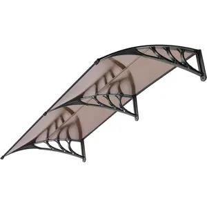 Polycarbonate Window Door Awning Spliced Canopy Brown with Black Bracket 40 Inch x 80 Inch