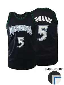 Men's #5 Embroidered Basketball Jersey, Sporty Jersey, Round Neck Breathable Vest, Loose Fit Casual Sportswear, Unisex All Seasons