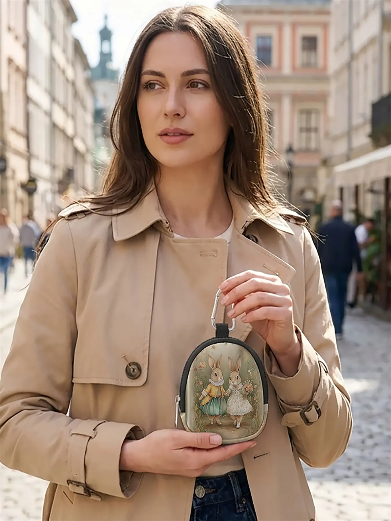 1 piece of rabbit floral pattern 2D printed Easter mini wallet, a portable mini pouch that can be hung, Wallet And Charm, suitable for daily commuting/outdoor travel during festivals|Combining atmosphere and practicality, Easter