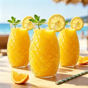 Set of 3 Pineapple Cup, Margarita Glass, Textured Tiki Cup, Coconut-Scented Cup, Outdoor Mixed Drink, Iced Tea, and Wine Glass, Hawaiian Tropical Bar Supplies, suitable for cocktails, juice, water, and milk, Drinking Utensils.