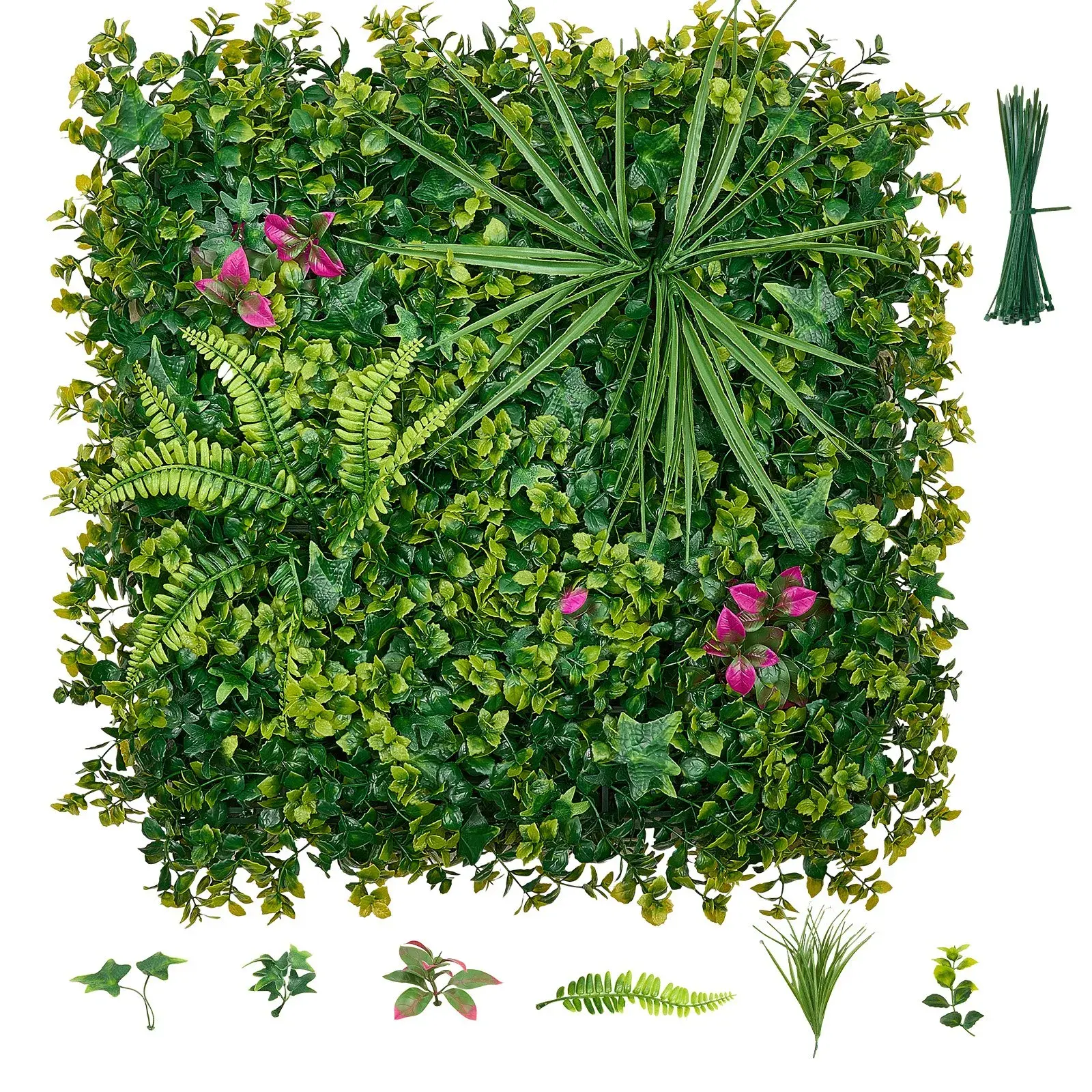 VEVOR 16PCS 20x20in Sun-Protected Artificial Boxwood Green Wall Plant Set, PE Mesh Privacy Screen, 3D Photo Backdrop Decor, Wedding Gift for Indoor-Outdoor Home Balcony Use