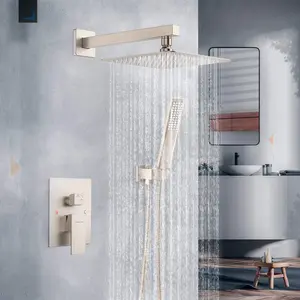 Rain Shower System Sets Faucet: EMBATHER 10 Inch Overhead Rainhead Shower Combo Set with Handheld and Valve-Luxury Modern Mixer Rainfall