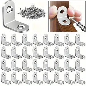 30/60pcs Heavy Duty Stainless Steel Right Angle Connector Set, Thickened L-Shaped Corner Bracket, Furniture Support Clips, DIY Home Improvement Tools