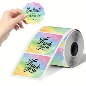Thermal Round Color Gradient Labels, Self-Adhesive Label Paper, 50x50 Mm, 160 Labels Per Roll, Ideal for Gift Tags, Thank You Notes, Home Use, Direct Thermal Sticker