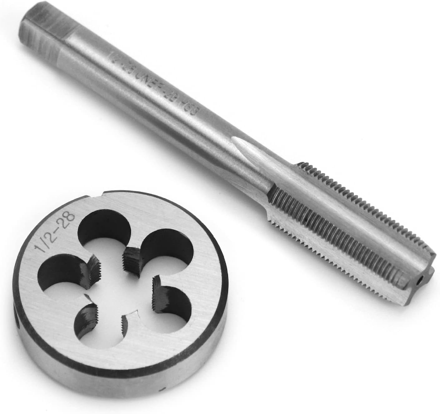 1/2"-28 UNEF Tap and Die Set, HSS Right Hand Threading Tool Kit, Round Die and Plug Tap for Metal Machining