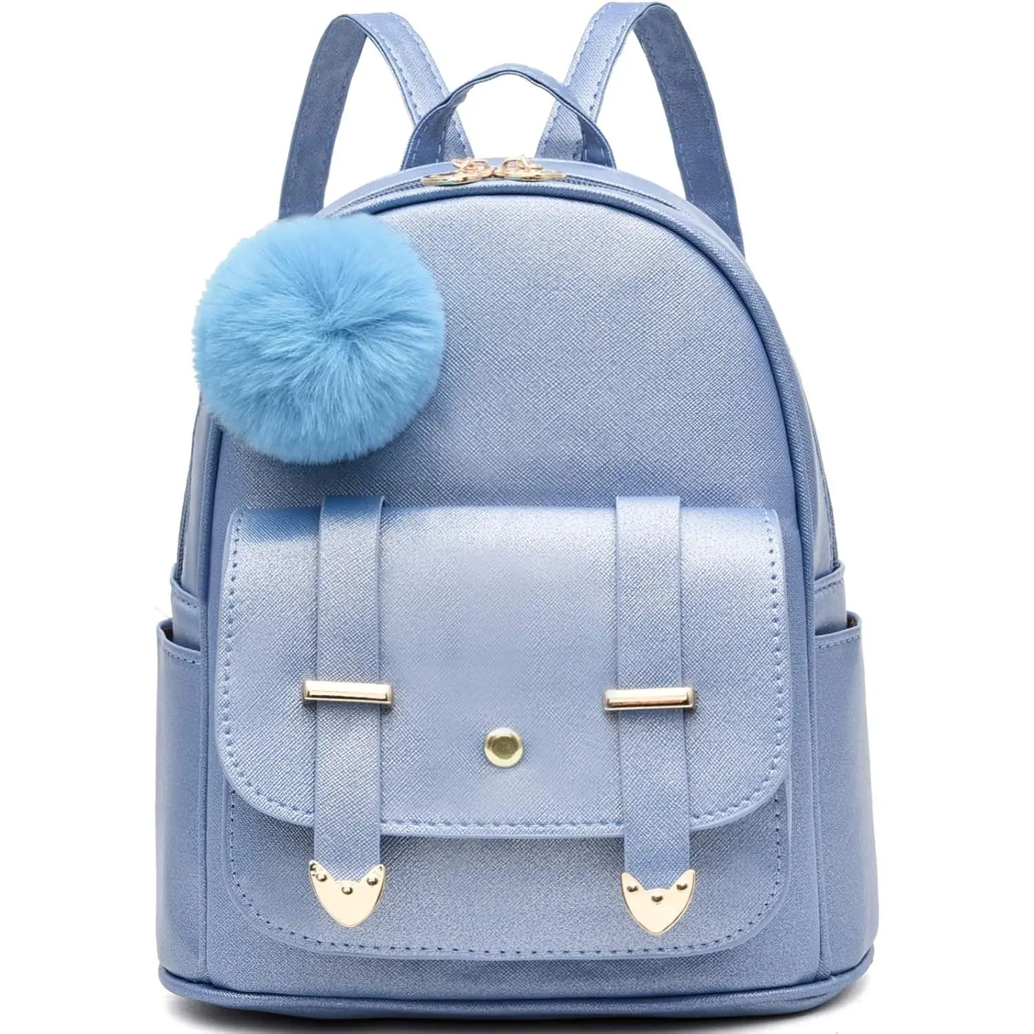 P-CPB016    Girls Fashion Backpack Mini Backpack Purse for Women Teenage Girls Purses PU Leather Pompom Backpack Shoulder Bag