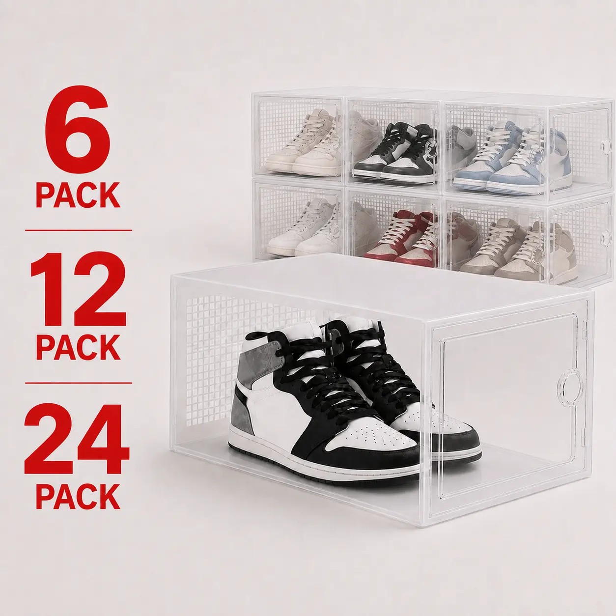 Clear Stackable Shoe Storage Boxes with Drop Front Door, Shoe Organizer for Closet, Space Saving Sneaker Storage Containers, Ventilated Shoe Box Organizer for Bedroom, Entryway & Dorm