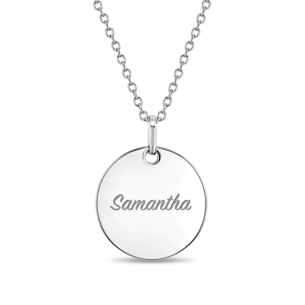 Classic Circle 16mm Kids / Children's / Girls Pendant/Necklace Personalized / Engravable - Sterling Silver