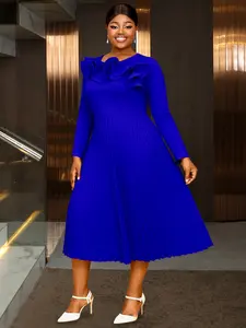 Women's Irregular Ruffled Elegant Long Sleeves High Waist Dress Wedding Guest Pleated Cocktail Party Dresses Gown