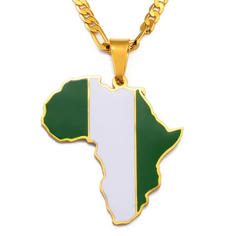 1pc 3.8CM Hip-hop Africa Map Stainless Steel Chain Necklace Jewelry Ghana Nigeria Congo Sudan Somalia Uganda Zimbabwe Zambia Liberia
