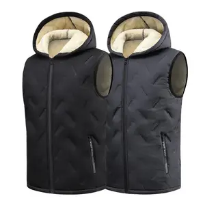 Men's Autumn And Winter Fleece-Lined Thickened Hooded Vest, Outerwear Warm Sleeveless Zipper Waistcoat, Casual Jacket For DadGift