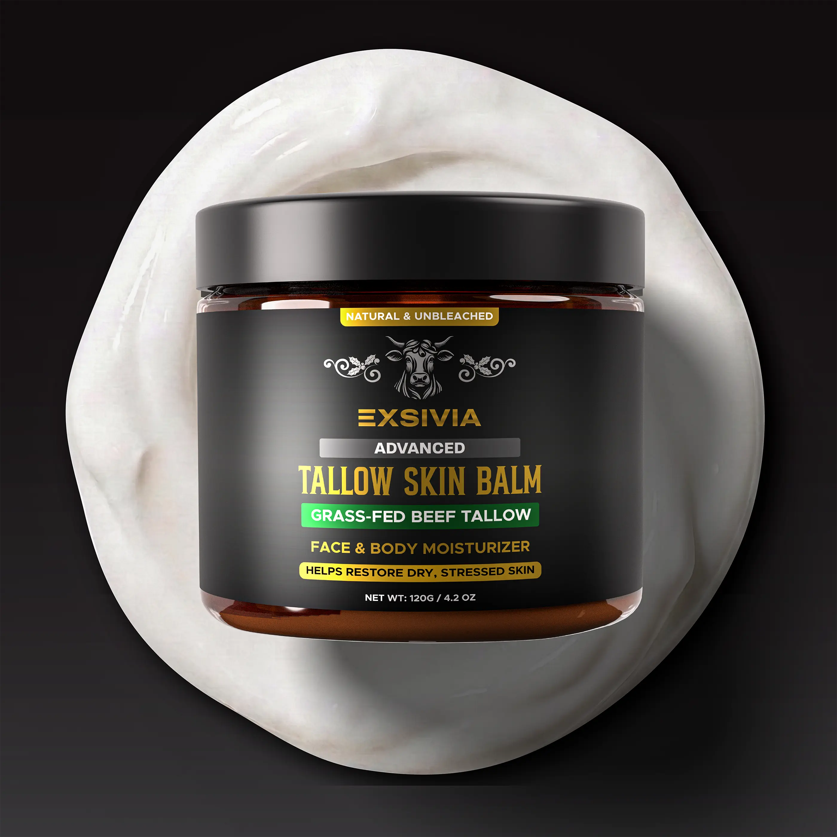 Unbleached Beef Tallow Skin Balm, Fragrance-Free Face & Body Moisturizer with Sunflower Oil & Beeswax, Fast-Absorbing Deep Moisture for Dry Skin