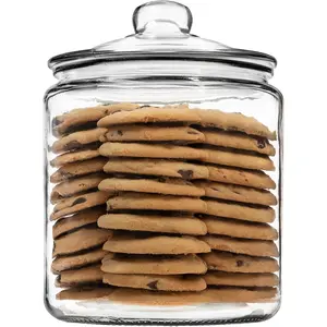 1 Gallon Glass Cookie Jar with Lid – Glass Jar with Lid - Airtight Food Storage Container for Cookies, Candy, Flour, Dog Treats – Clear Large Kitchen Jar for Pantry - Glass Containers with Lids
