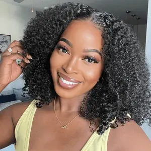BangJazz V Part Wig Human Hair Curly Wig Human Hair Minimal/No Leave Out Upgrade U Part Wig for Black Women Glueless Wig