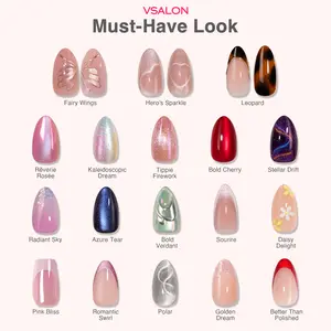 VSALON 2-in-1 Care & Color Press On Nails | Nourishing Full Set | Easy Application | Multiple Style Illuminating Iridescent Glitter Glitter Kit